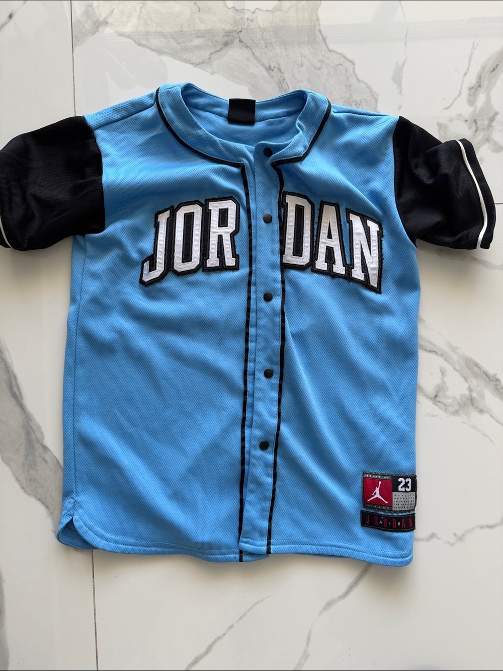Jordan Blue and Black Short Sleeve Baseball Jersey for Kids